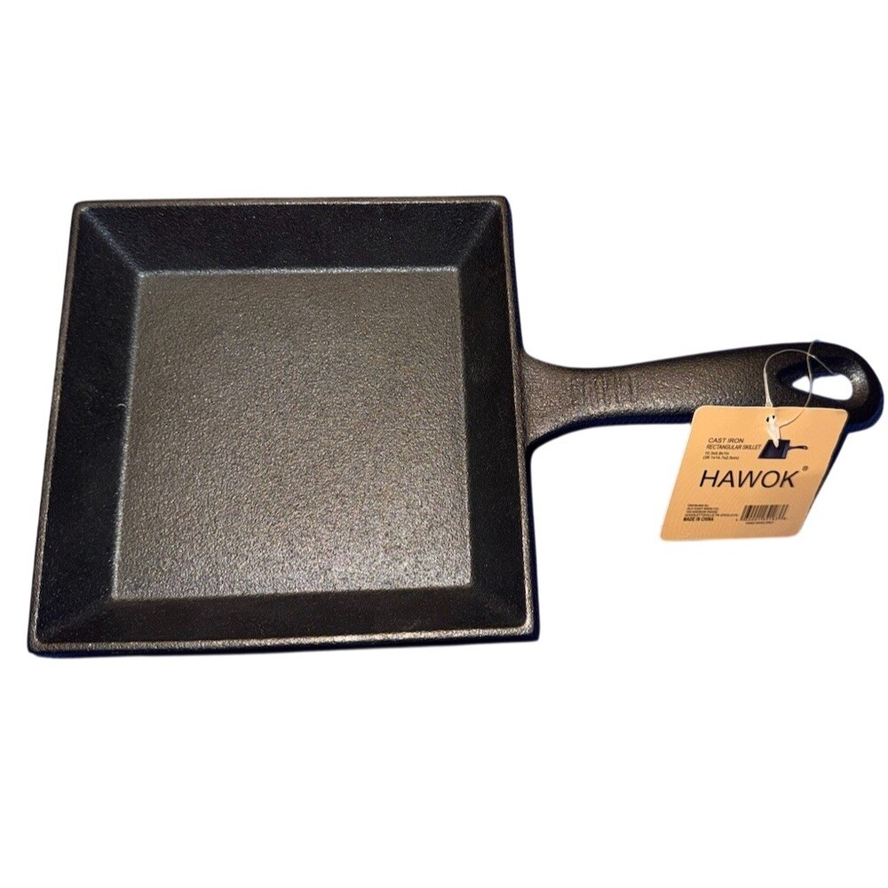 HAWOK Rectangular Skillet Griddle Pan Black 10.3 x 5.8 in With Handle